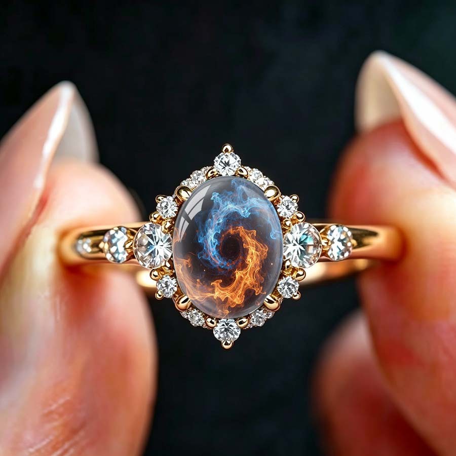 Blue & Orange Swirl Oval Ring