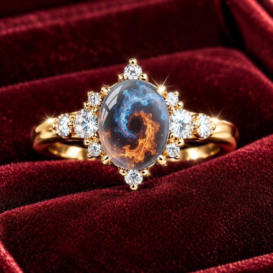 Blue & Orange Swirl Oval Ring
