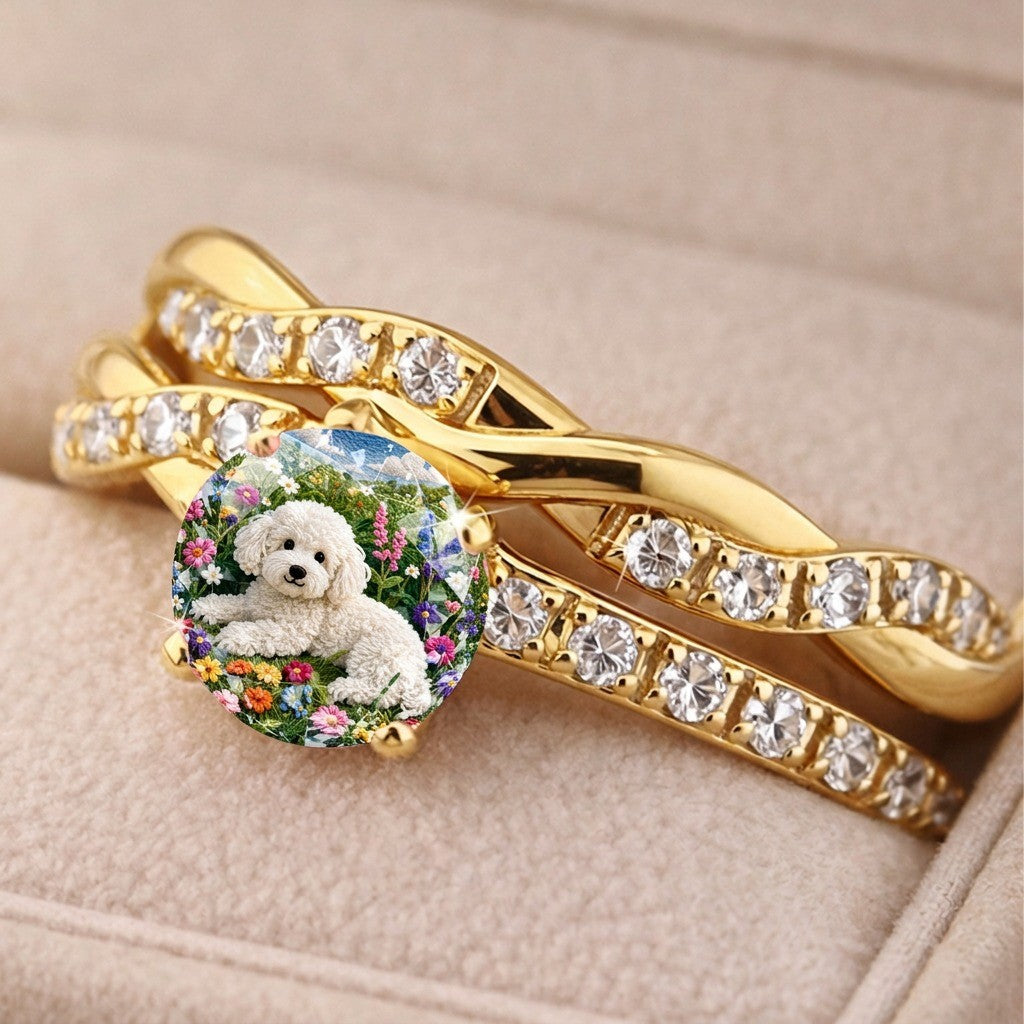 Braided Puppy Floral Statement Ring