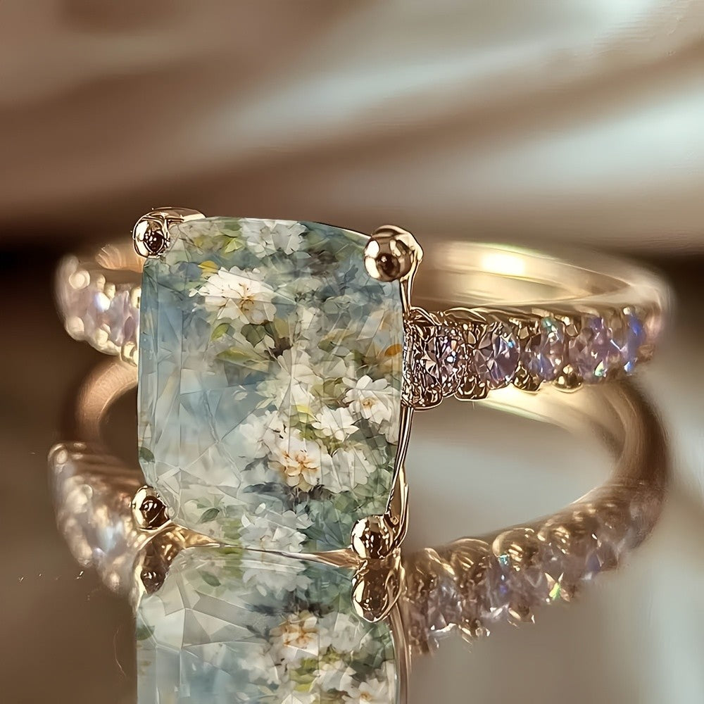 White Floral Square Ring