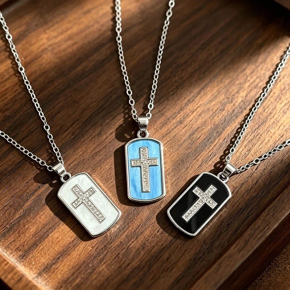 Enamel Cross Dog Tag Necklace