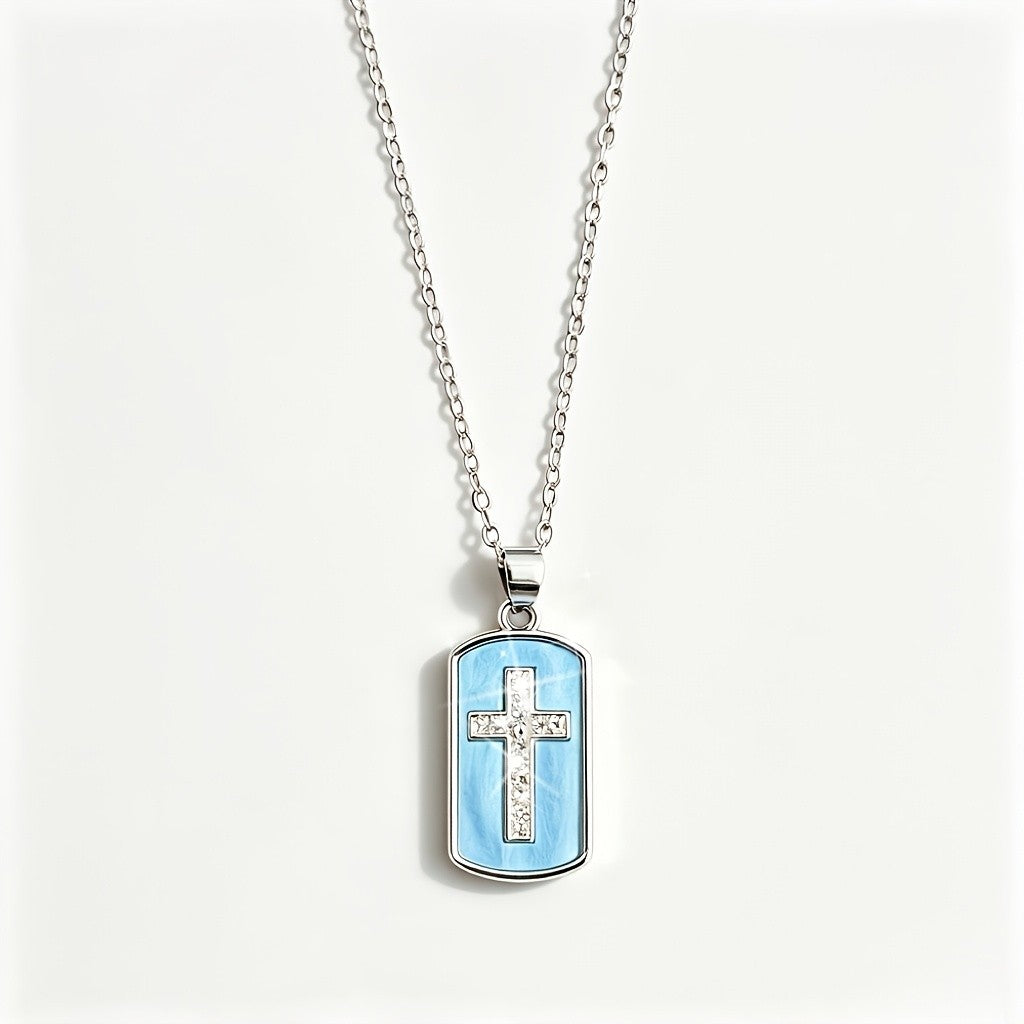 Enamel Cross Dog Tag Necklace