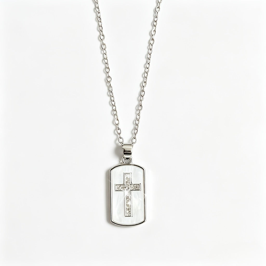 Enamel Cross Dog Tag Necklace