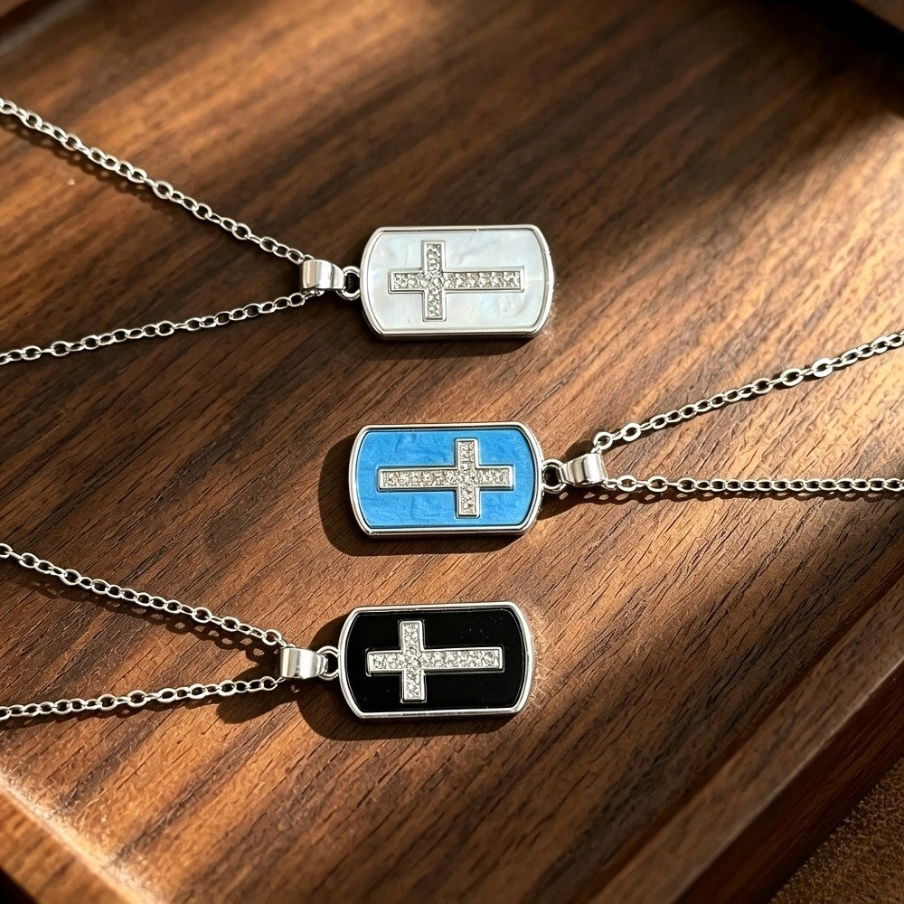 Enamel Cross Dog Tag Necklace