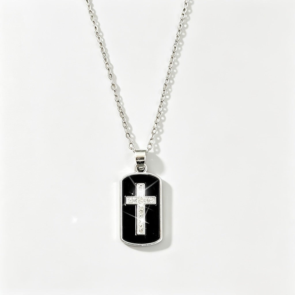 Enamel Cross Dog Tag Necklace