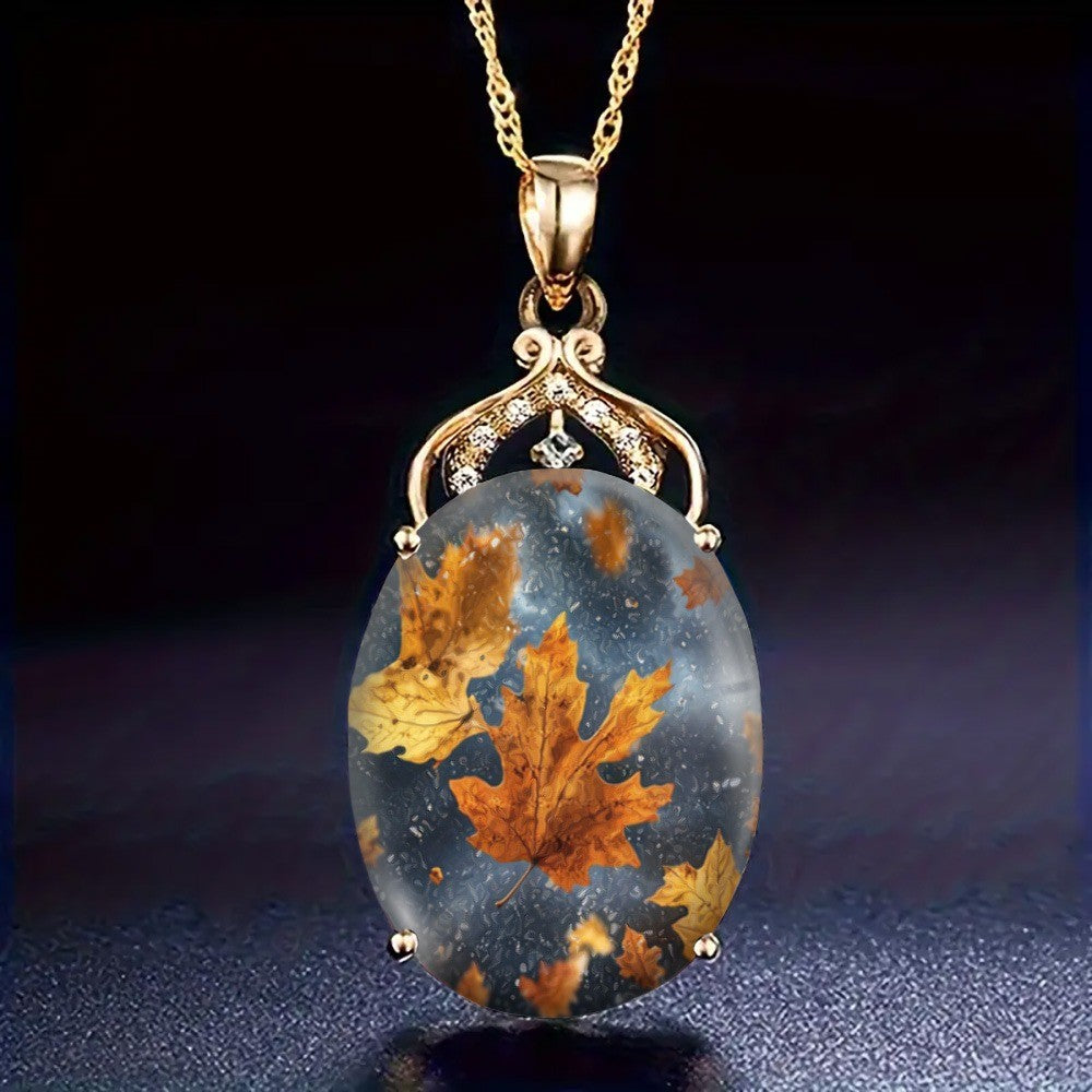 Autumn Leaf Glass Pendant Necklace