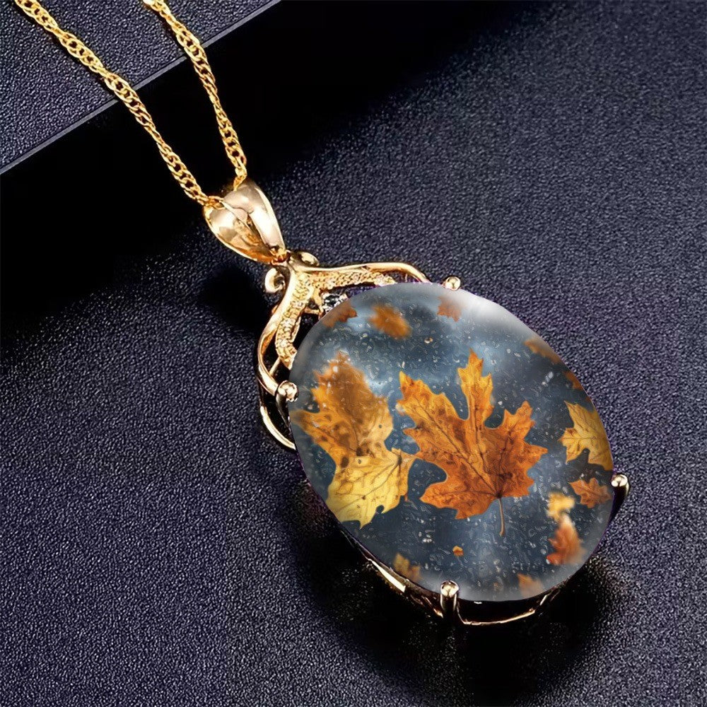 Autumn Leaf Glass Pendant Necklace