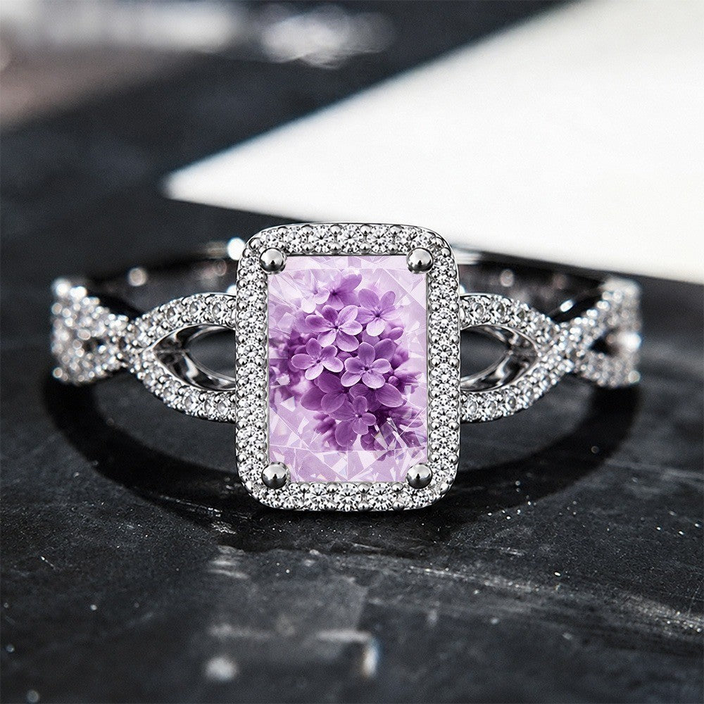 Purple Lilac Cluster Square Ring