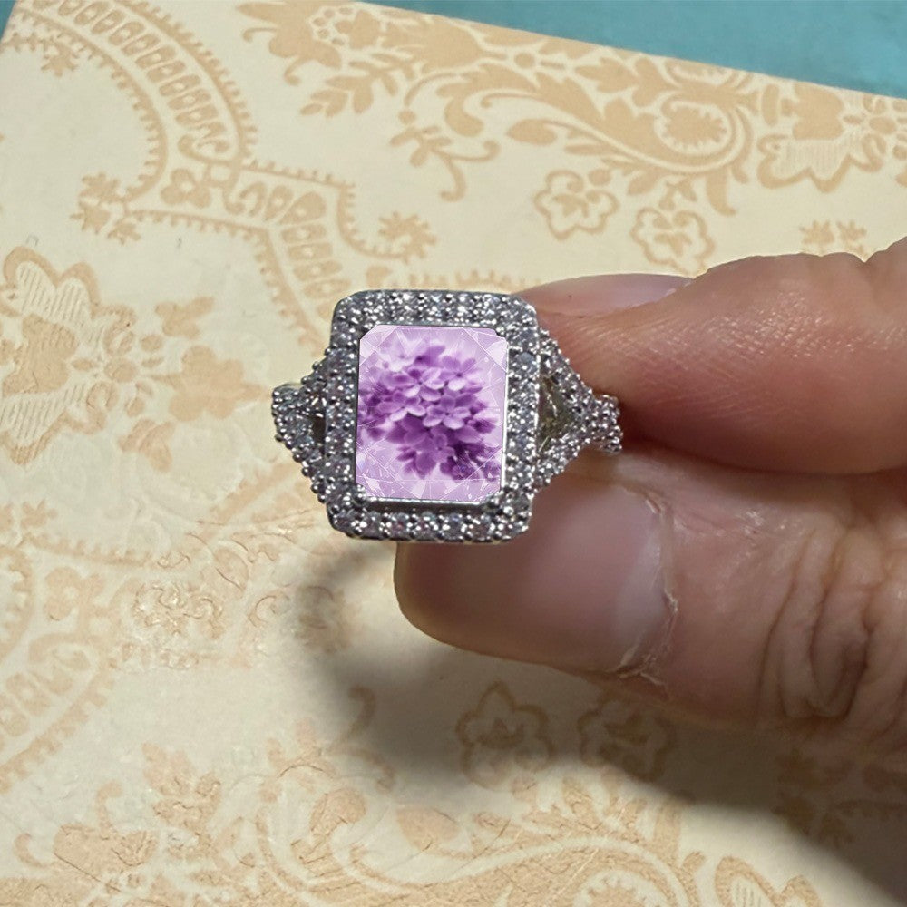 Purple Lilac Cluster Square Ring