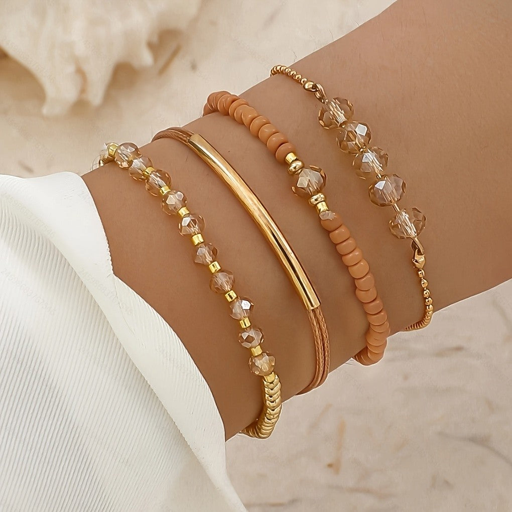 Crystal & Bead Stackable Bracelet Set