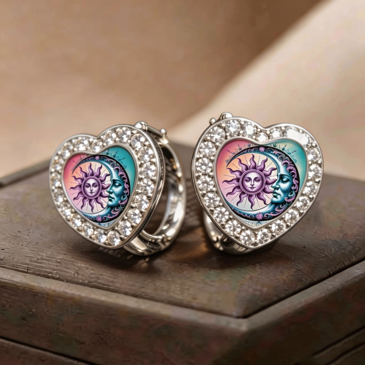 Sun & Moon Heart Huggie Earrings