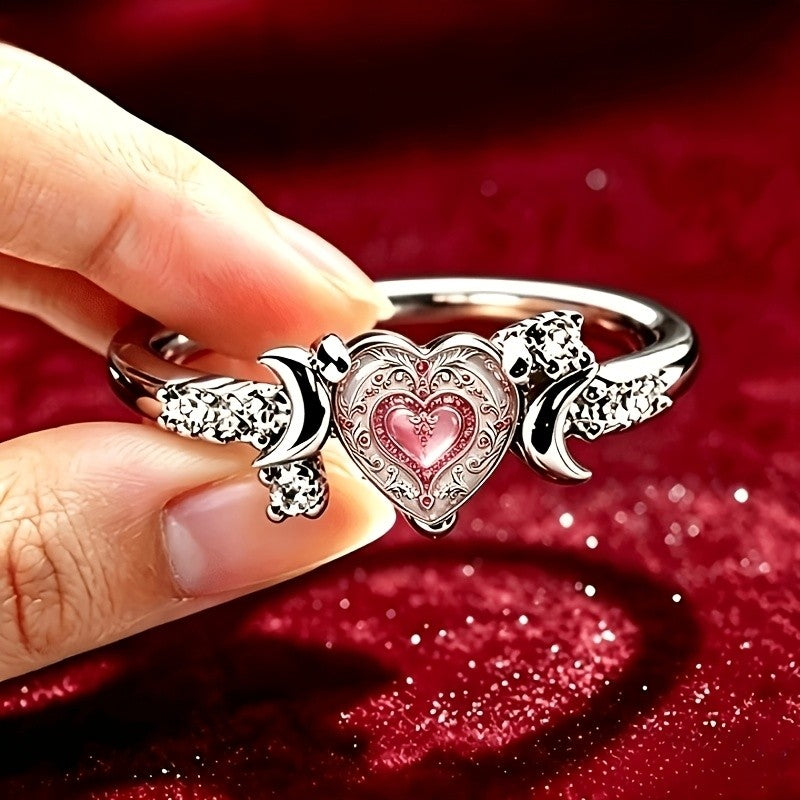Ornate Heart & Moon Ring