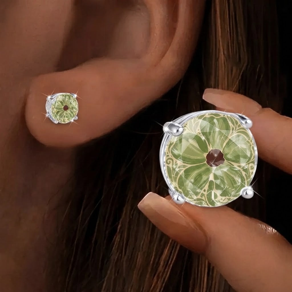Green Mosaic Floral Stud Earrings