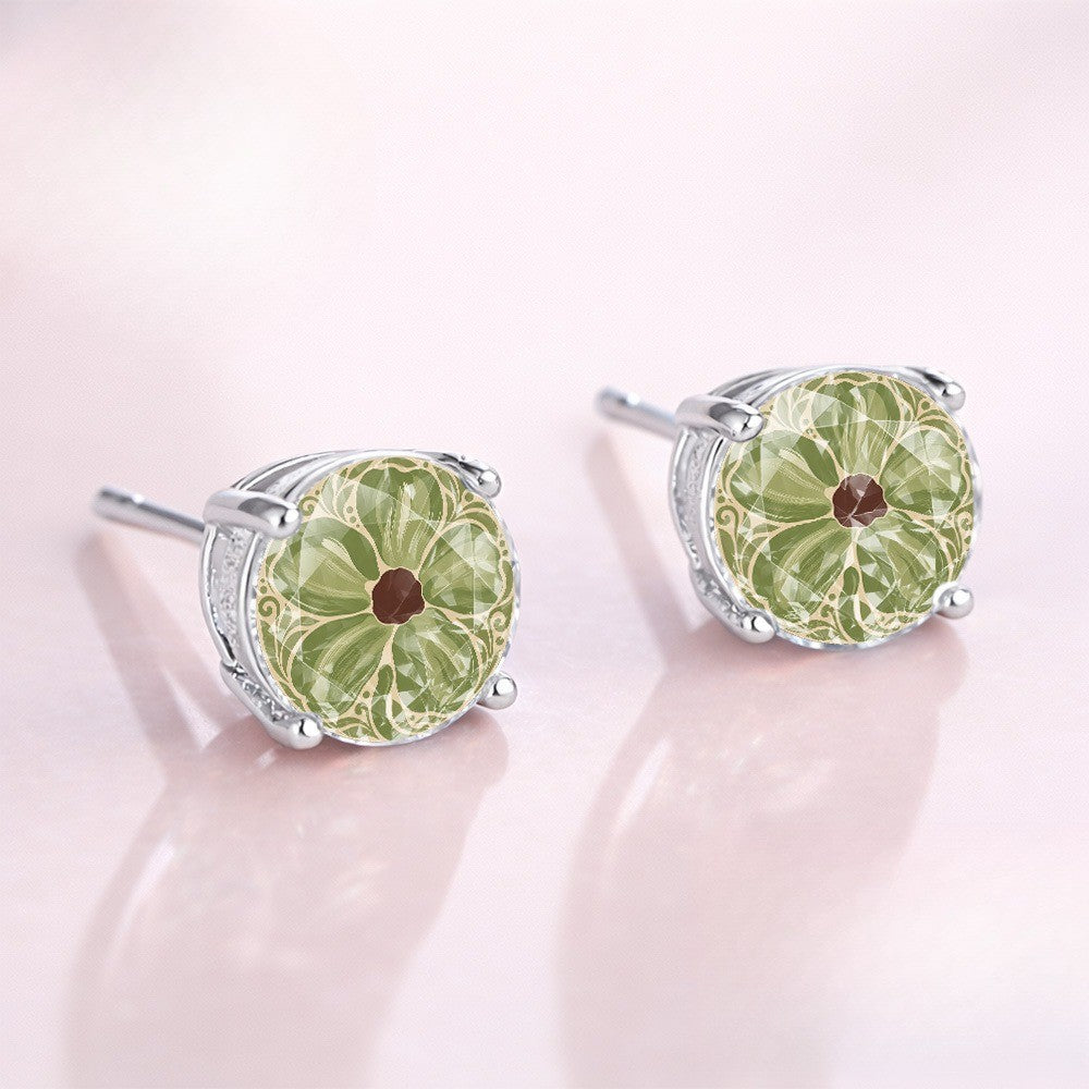 Green Mosaic Floral Stud Earrings