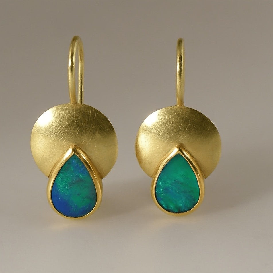 Teal Opal Disc Drop Earrings