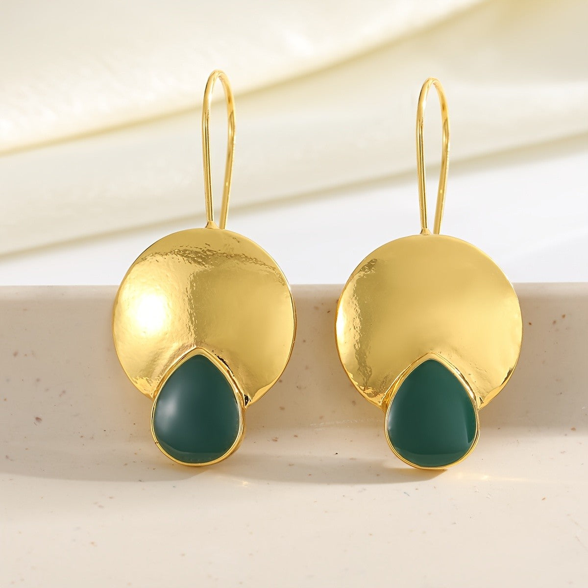 Teal Opal Disc Drop Earrings