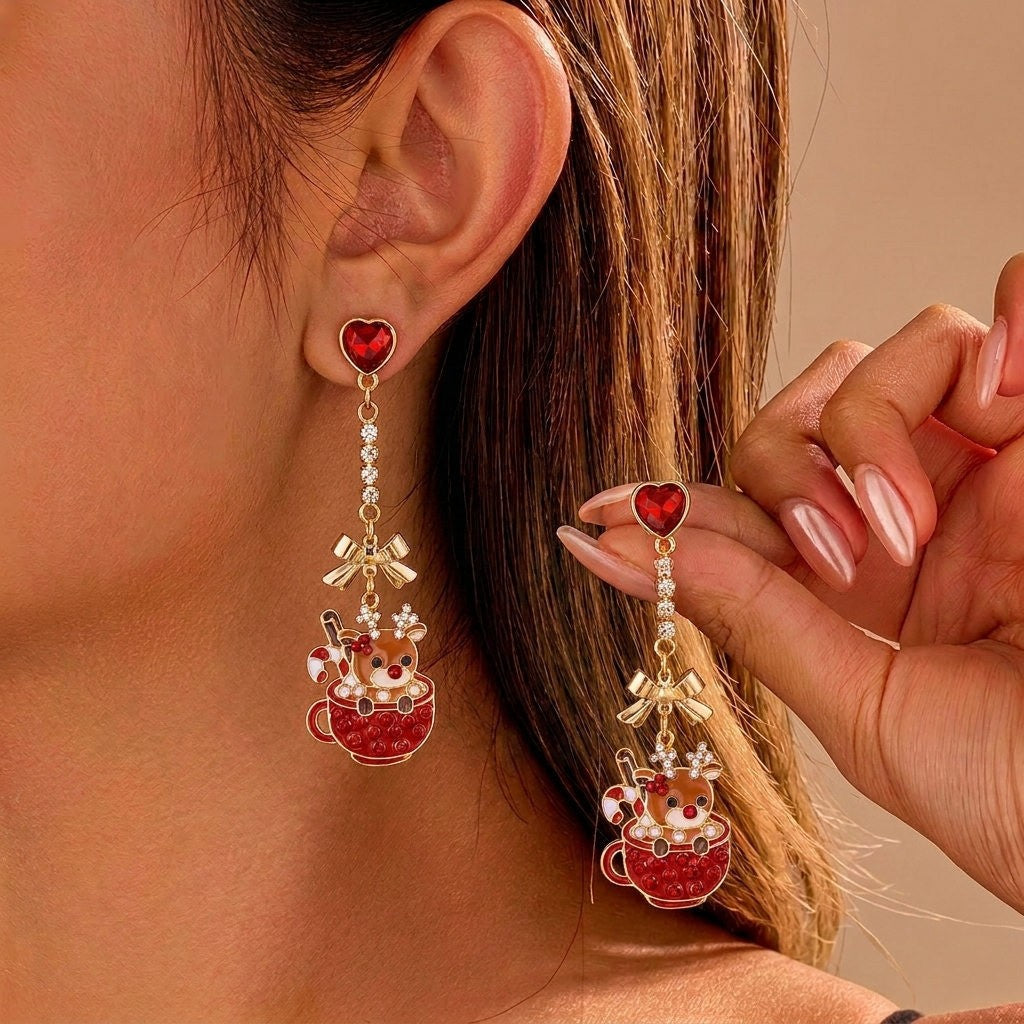 Reindeer Mug Drop Earrings