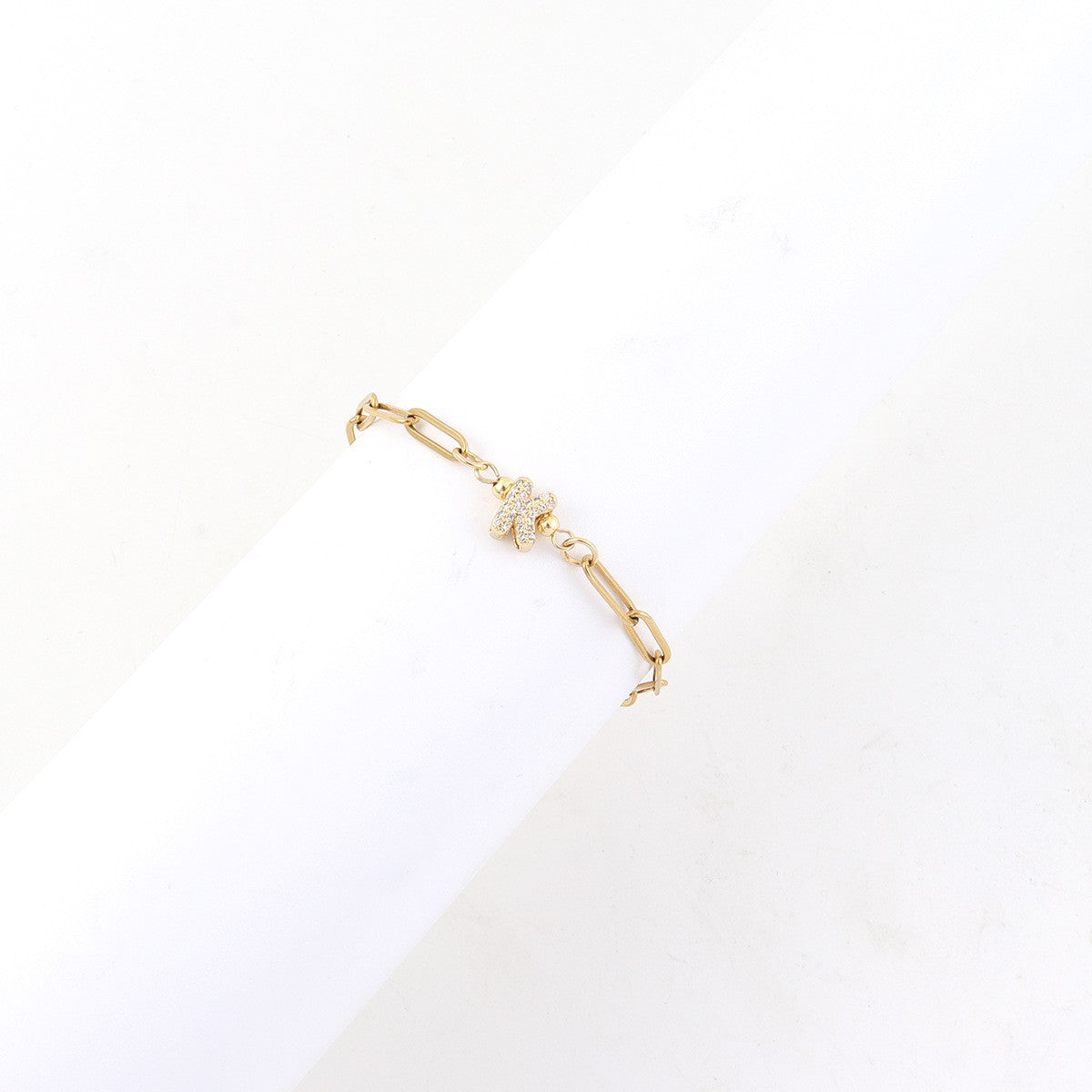 Gold Crystal Initial Paperclip Bracelet