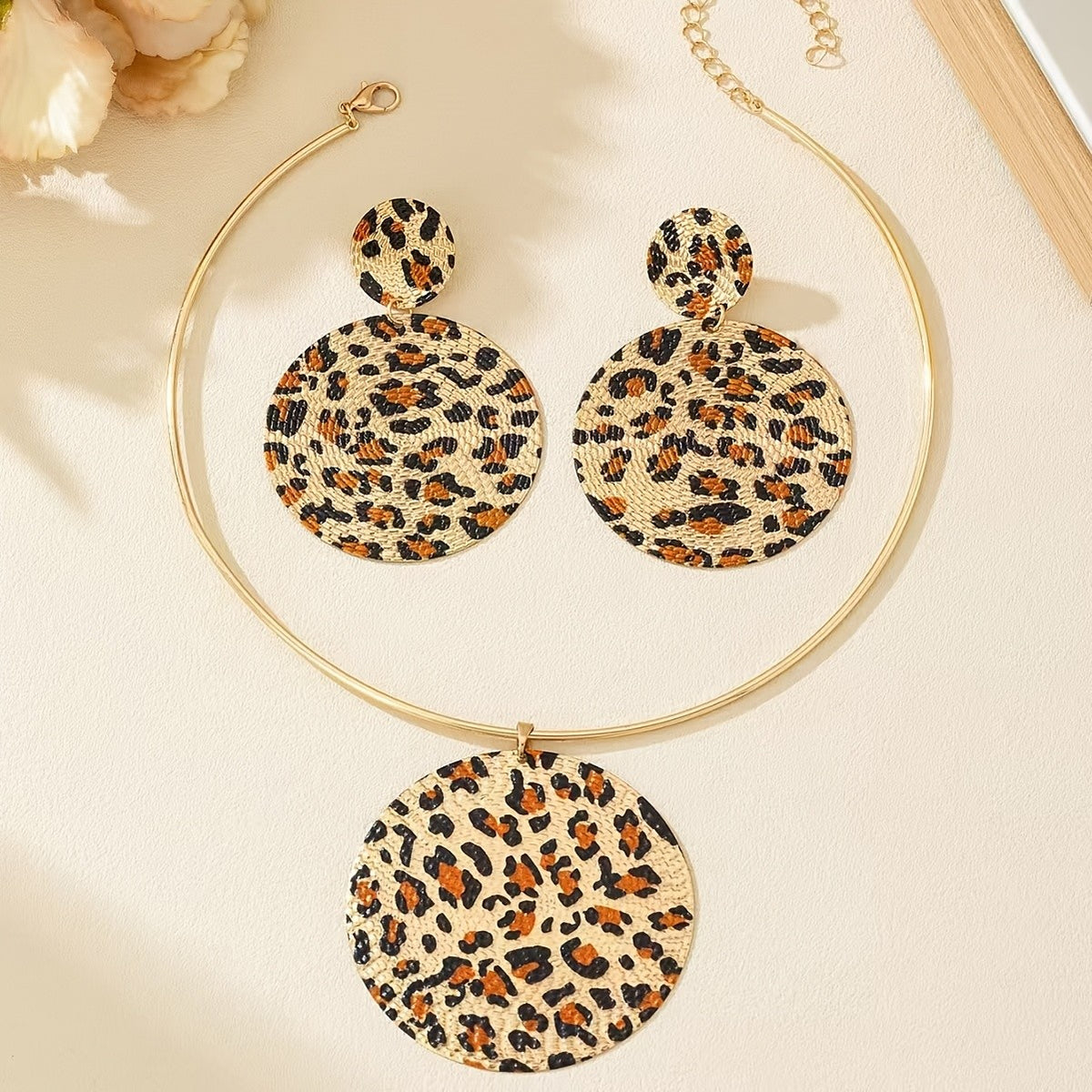 Leopard Print Collar & Earring Set