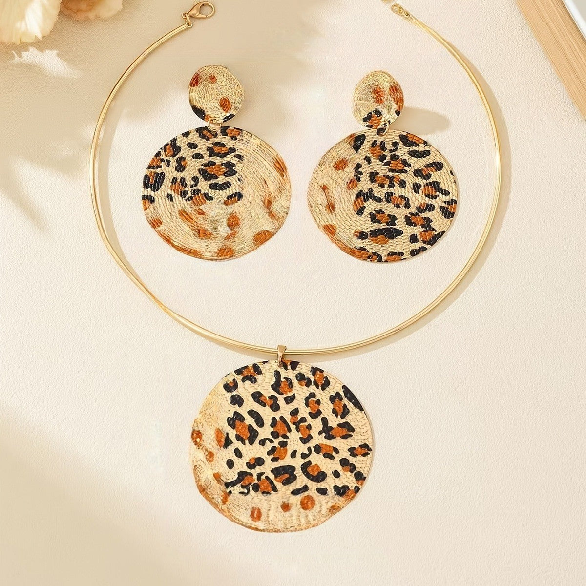 Leopard Print Collar & Earring Set