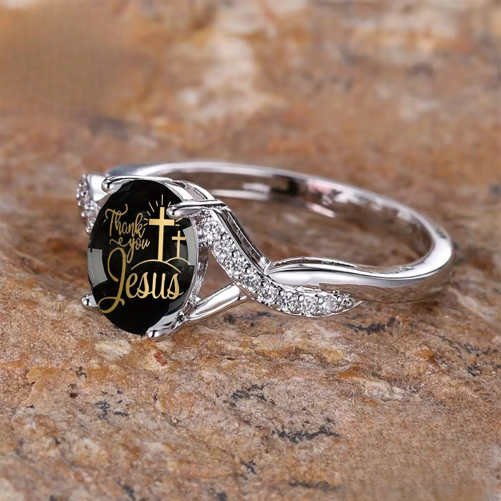 Thank You Jesus Twisted Cross Ring