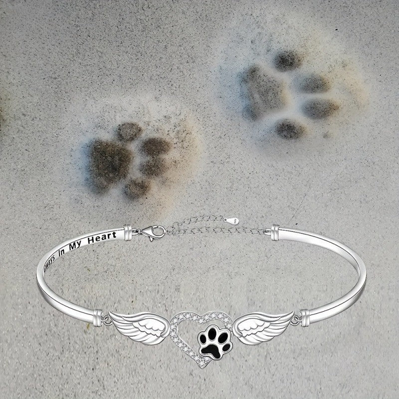 Winged Paw Heart Cuff Bracelet