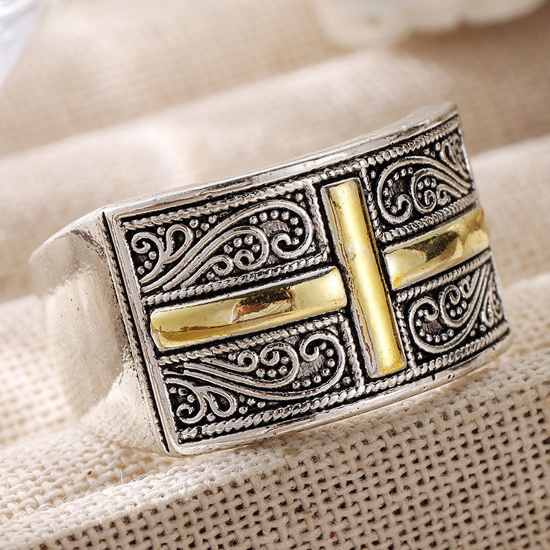 Gold-Tone Cross Scrollwork Wide Ring