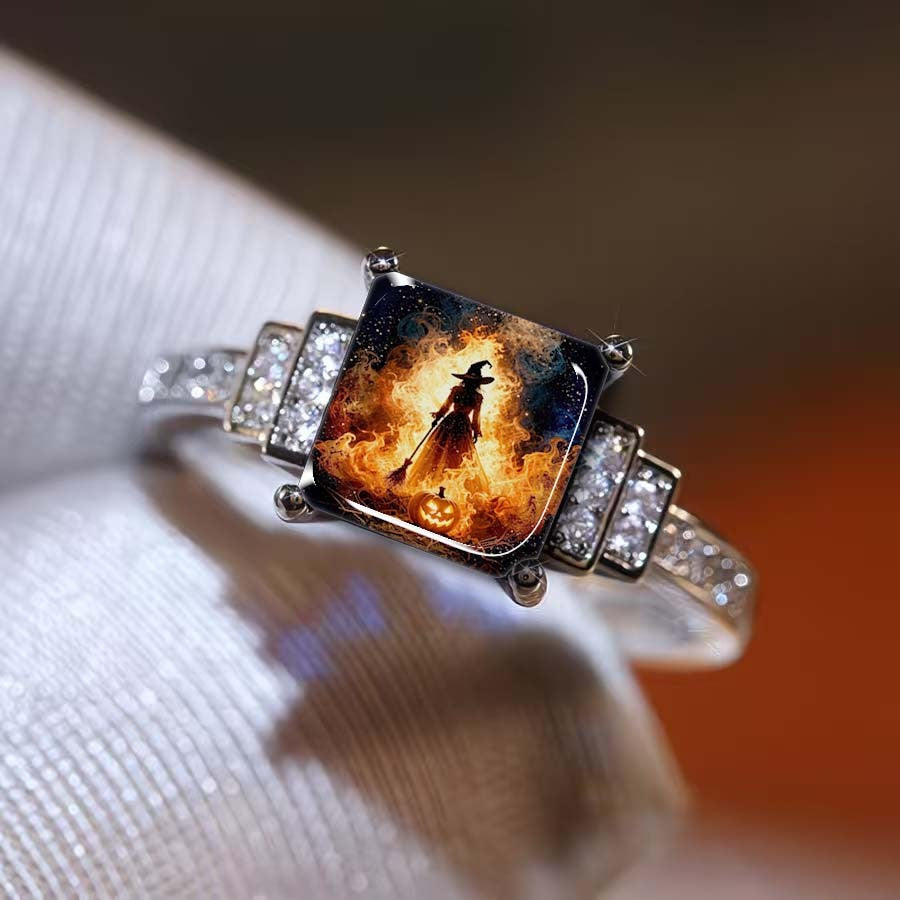 Witch Silhouette Square Ring