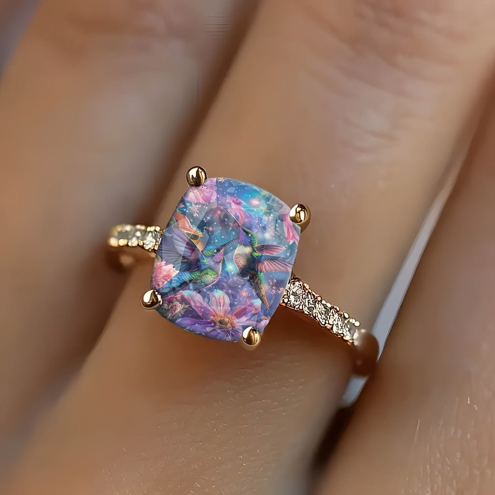 Starry Night Hummingbird Square Ring