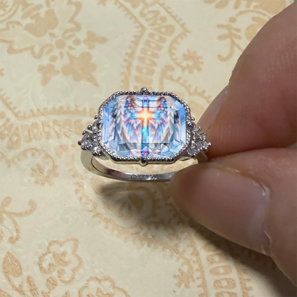 Iridescent Angel Wing Geometric Ring