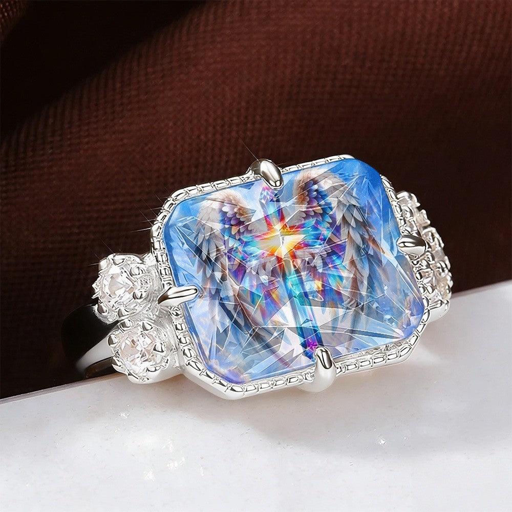 Iridescent Angel Wing Geometric Ring