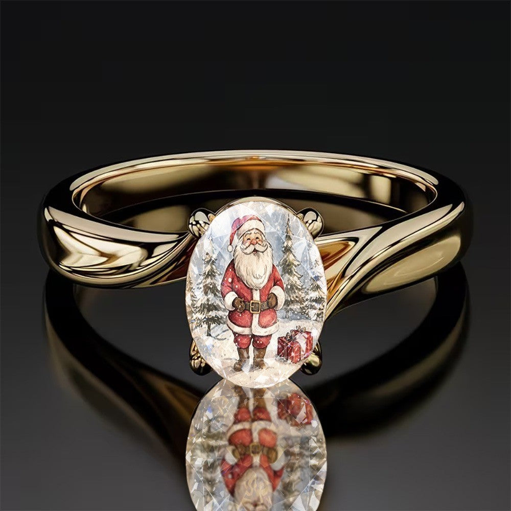 Santa Claus Winter Scene Oval Ring