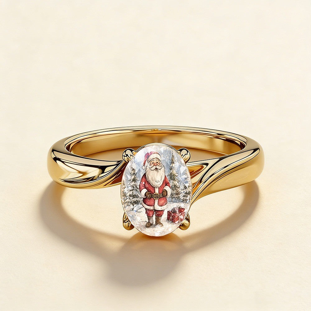 Santa Claus Winter Scene Oval Ring