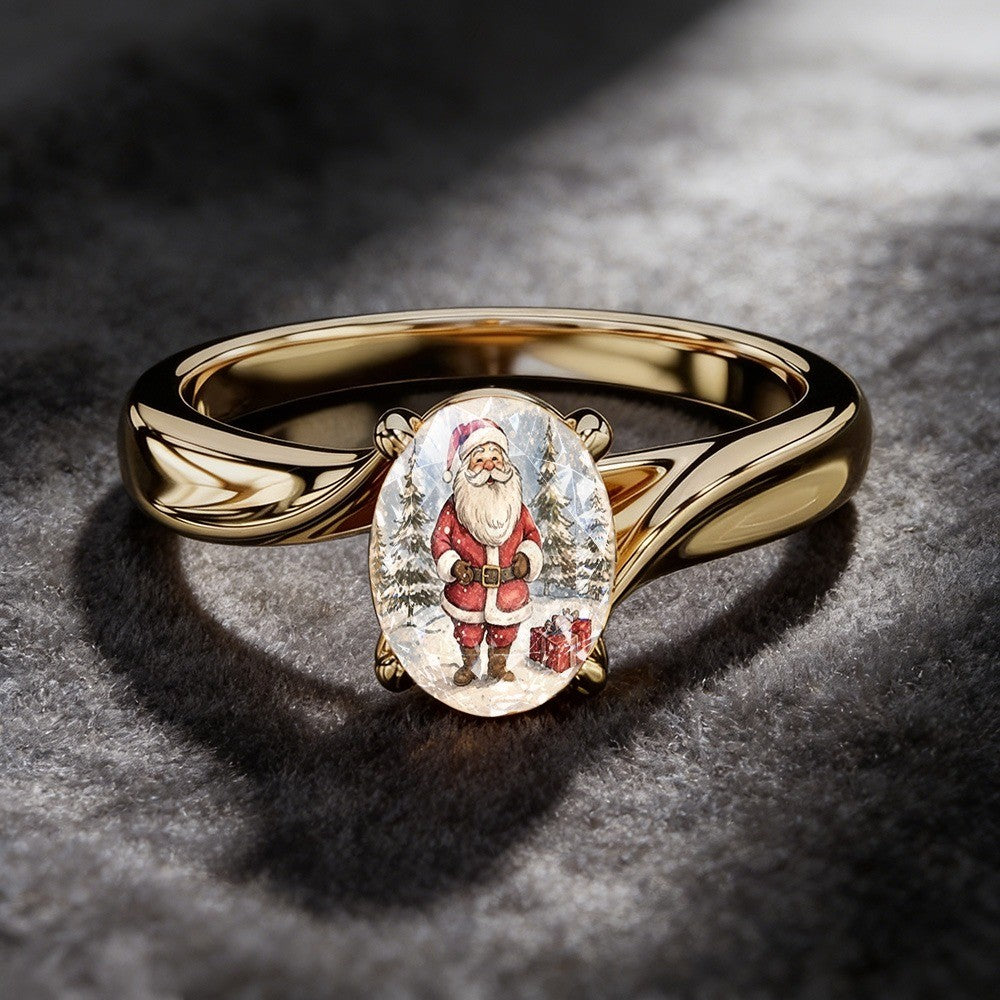 Santa Claus Winter Scene Oval Ring