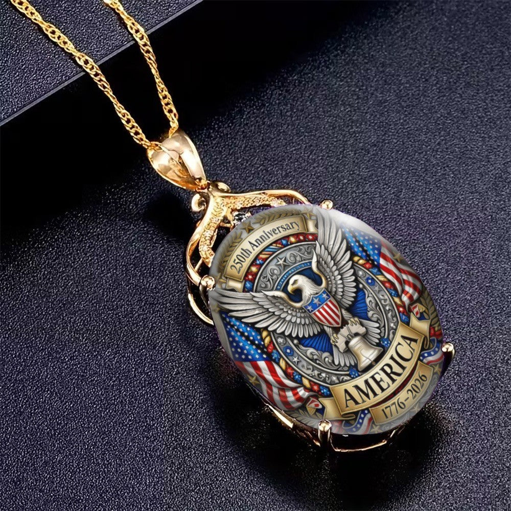 American Eagle 250th Anniversary Oval Pendant Necklace