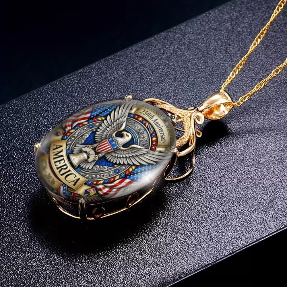 American Eagle 250th Anniversary Oval Pendant Necklace