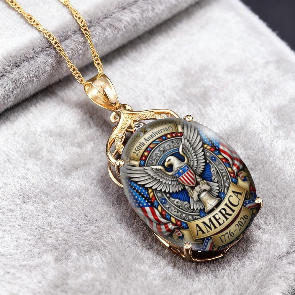 American Eagle 250th Anniversary Oval Pendant Necklace