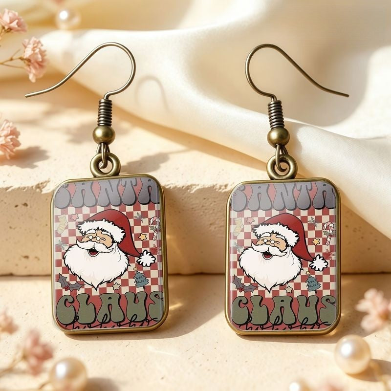Santa Claus Checkered Drop Earrings