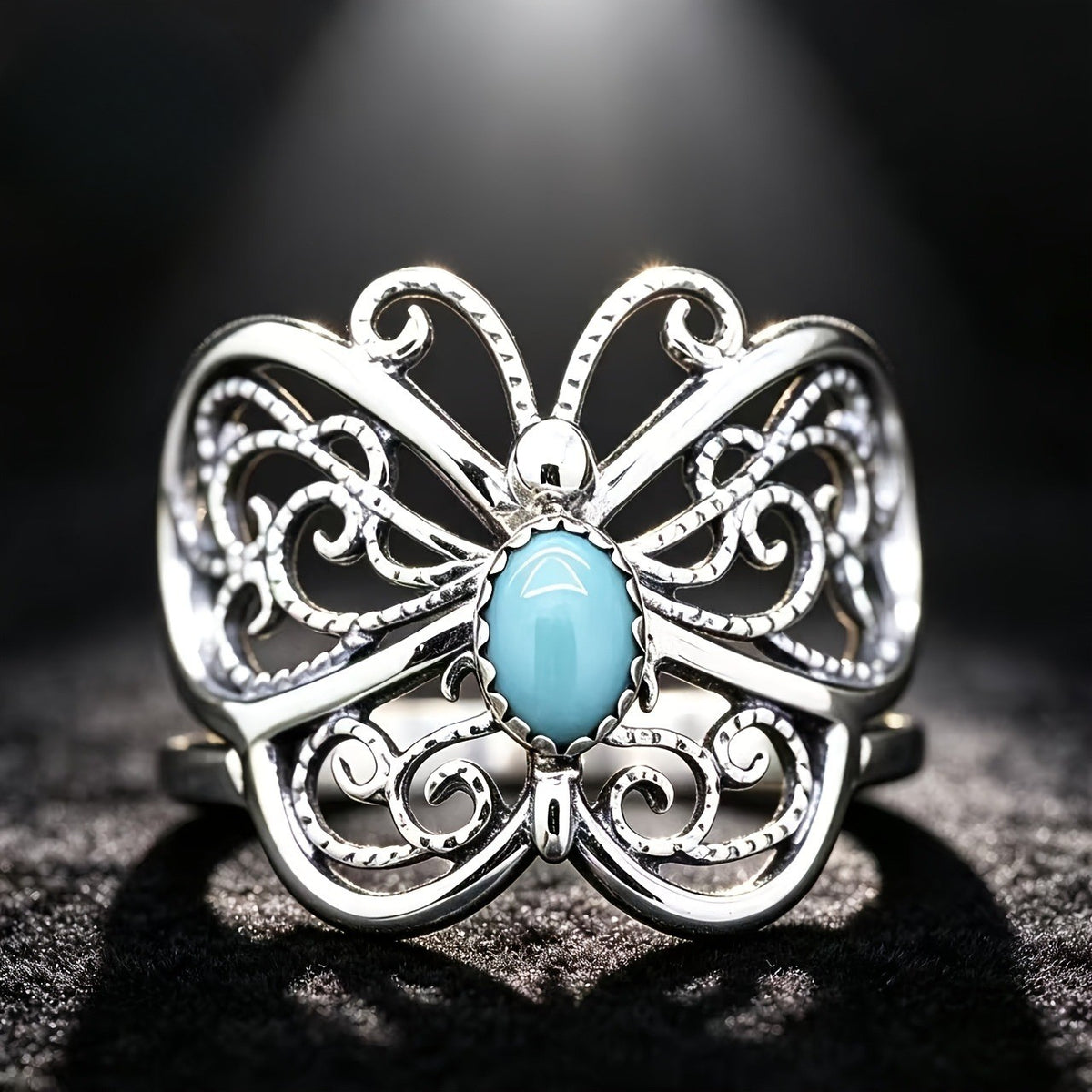 Turquoise Filigree Butterfly Ring