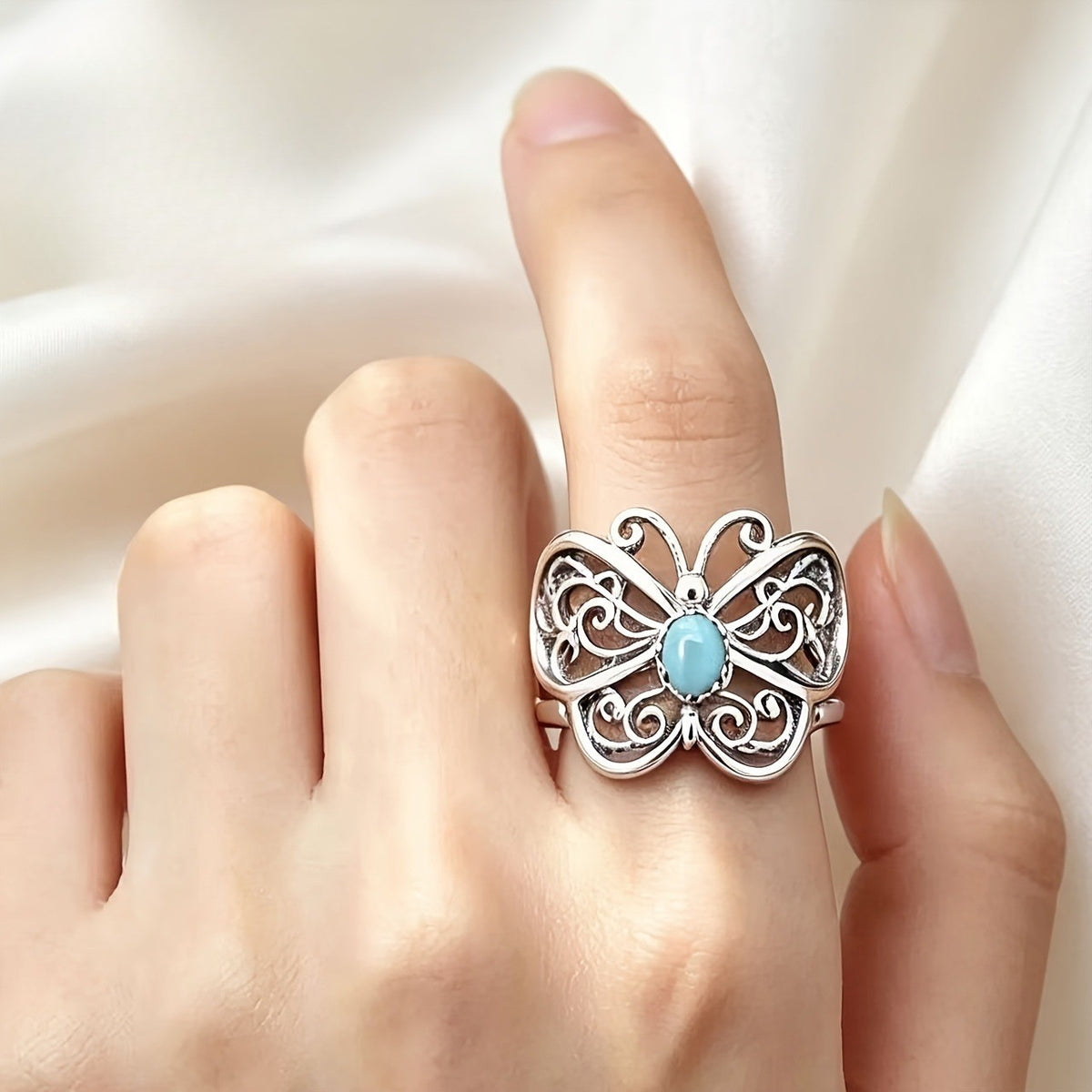 Turquoise Filigree Butterfly Ring