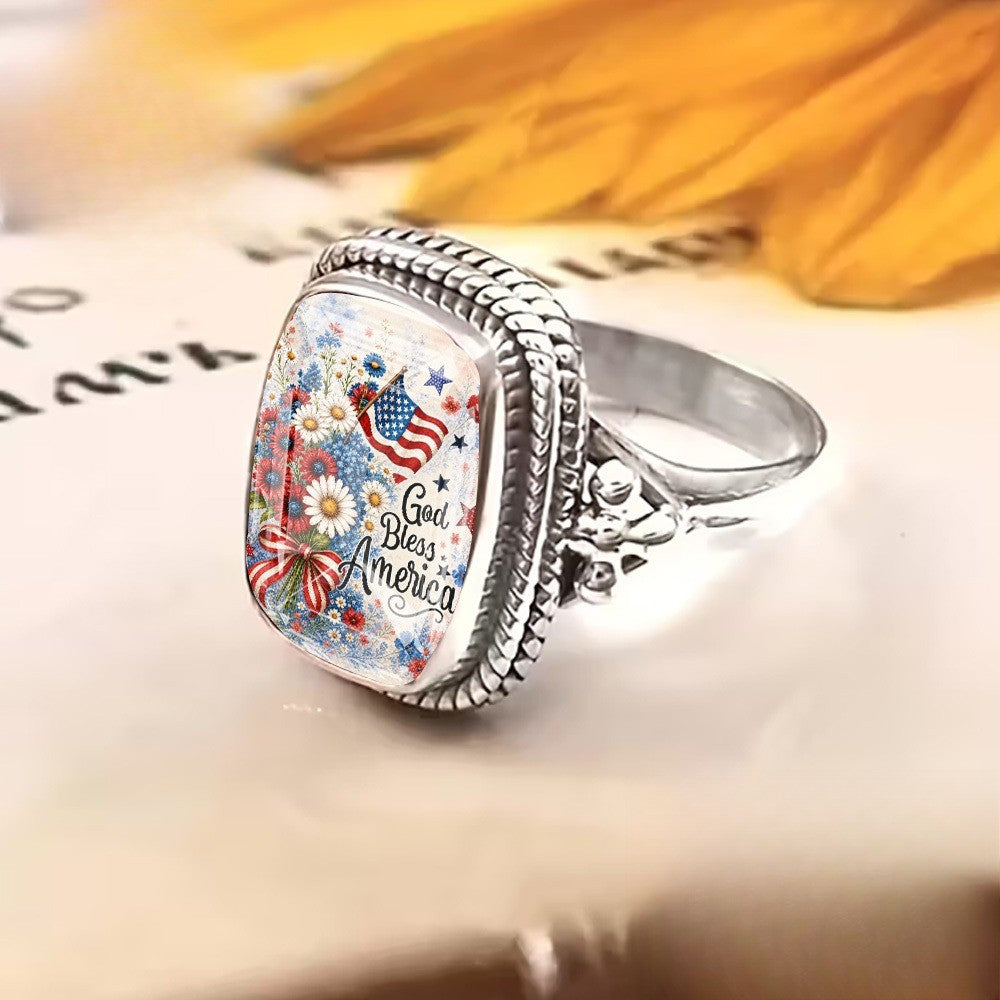 Patriotic Floral Square Ring