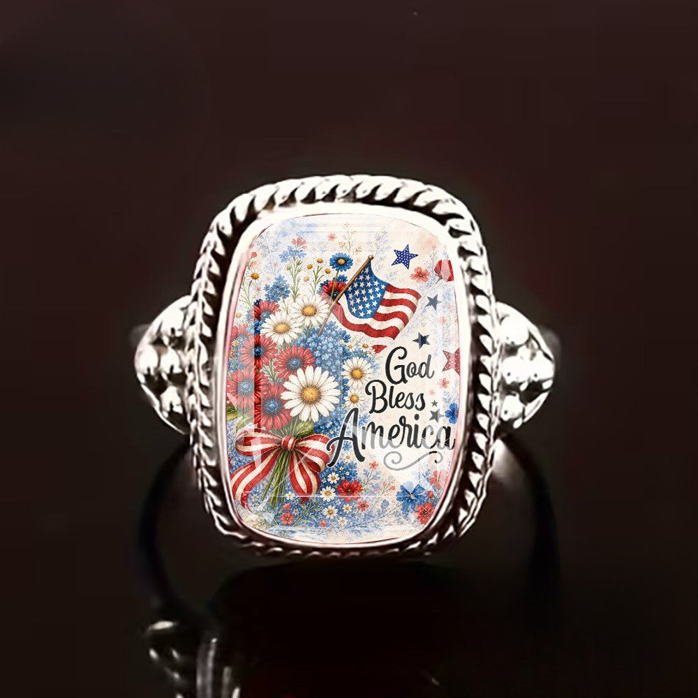 Patriotic Floral Square Ring