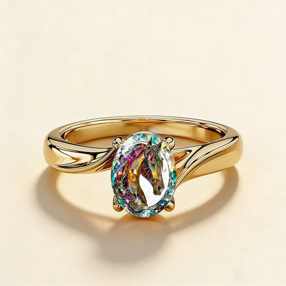 Colorful Horse Oval Ring