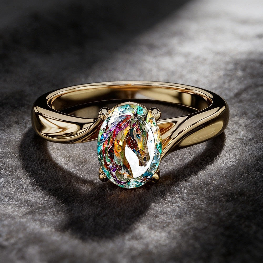 Colorful Horse Oval Ring