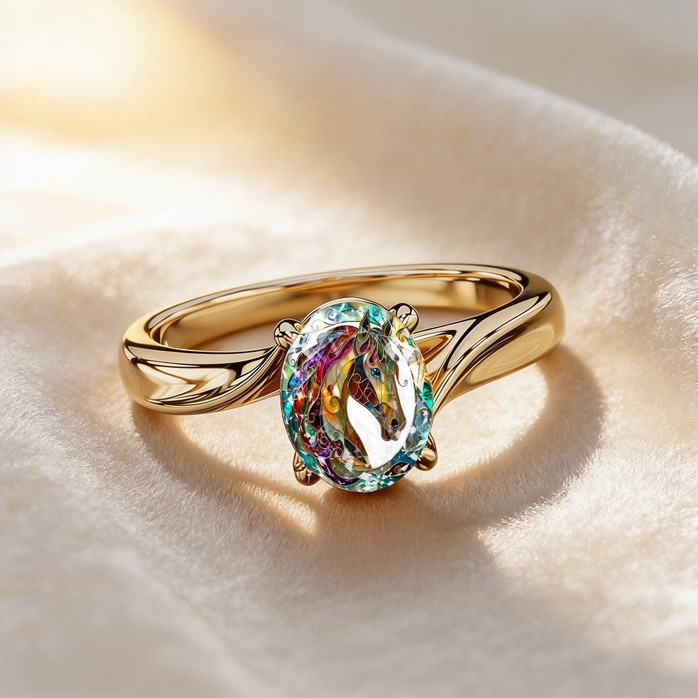 Colorful Horse Oval Ring