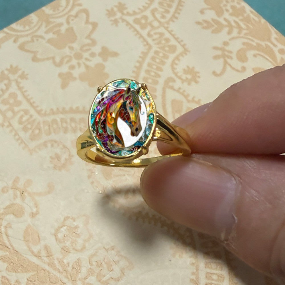 Colorful Horse Oval Ring