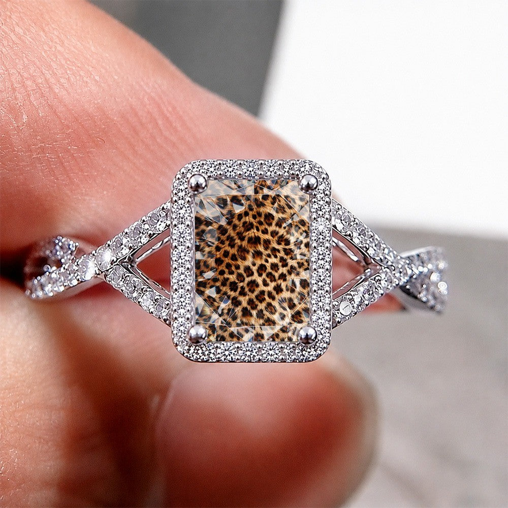 Textured Leopard Print Square Ring