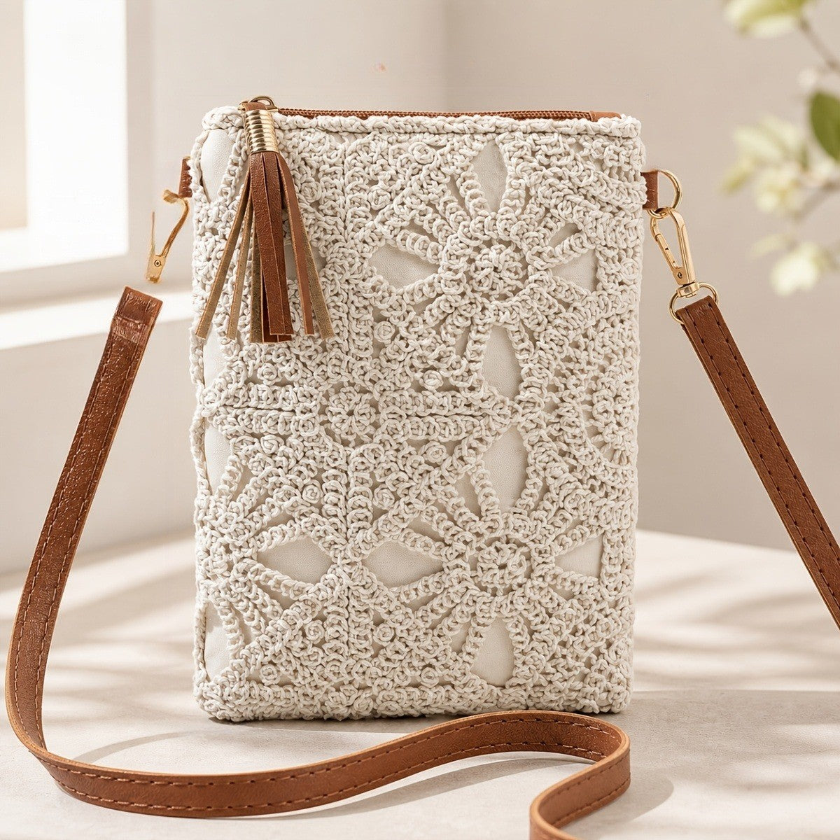 Crochet Floral Crossbody Bag