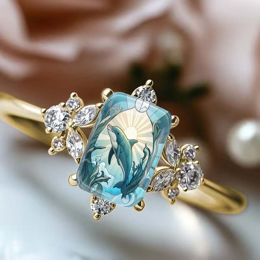 Dolphin Ocean Scene Ring