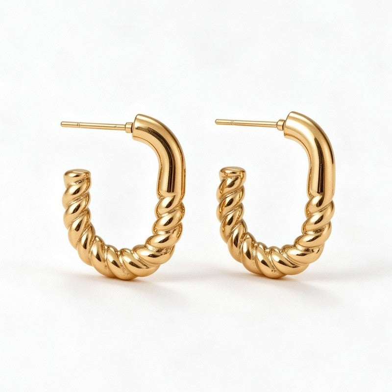Twisted Rope C-Shaped Hoop Earrings